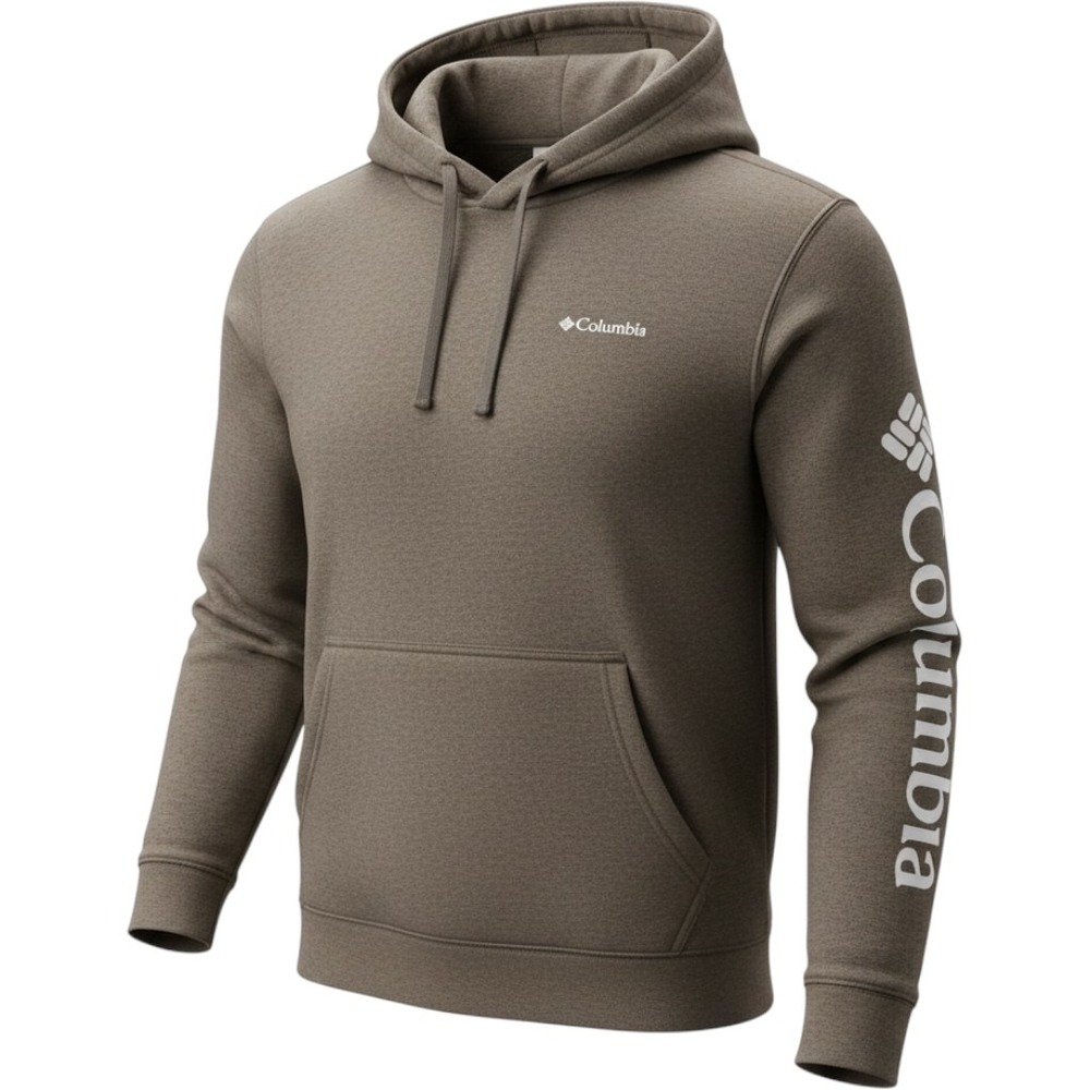 Columbia Men's Heather Grey Fleece Pullover Hoodie Logo Sleeve AM5782 Size M